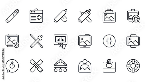 Set of various line art icons for design editing and digital creation