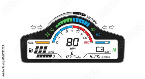 Modern Motorcycle Digital Dashboard Display Speedometer Tachometer.