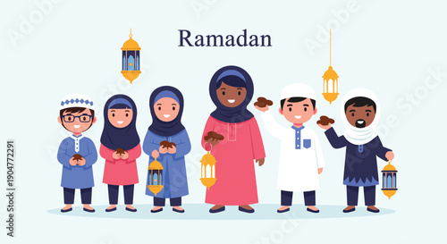 Elegant Ramadan Illustration Collection with Islamic Flat Illustration