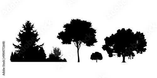 Quadro su tela Silhouettes of trees and a tent in a serene, moonlit forest landscape Vector