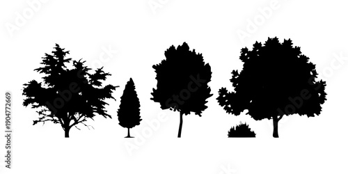 Canvastavla Silhouettes of various trees against a white background in a row Vector