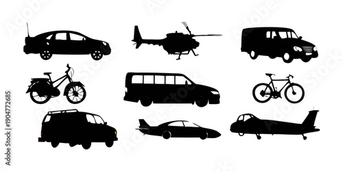 Foto A diverse collection of various vehicles including cars, motorcycles, and aircraft