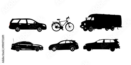 Tableau sur toile A diverse collection of vehicles and transportation methods illustrated in black