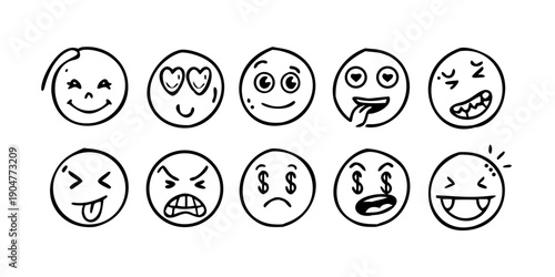 Принти на полотні A diverse collection of expressive emoji faces showcasing various emotions and r