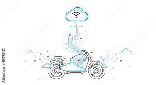 Modern Motorcycle Connected to Cloud Network.