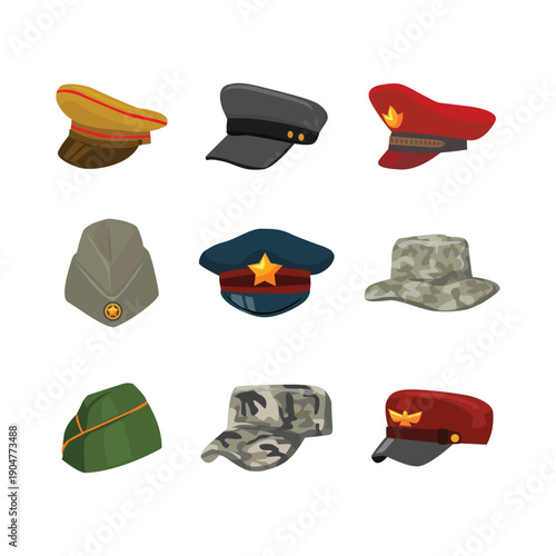 Military Army caps hand drawing illuxtration on white background
