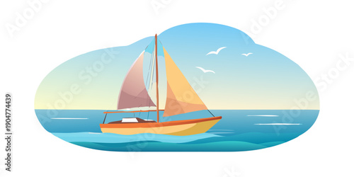 Bild auf Leinwand A serene sailboat gliding across a calm, blue ocean under a clear sky Vector