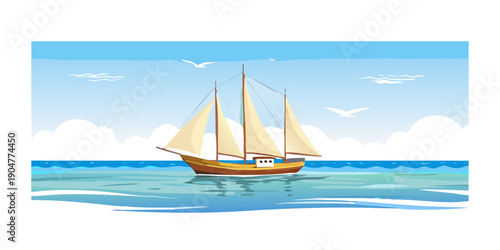 Foto Two sailboats gliding across the calm blue ocean under a clear sky Vector