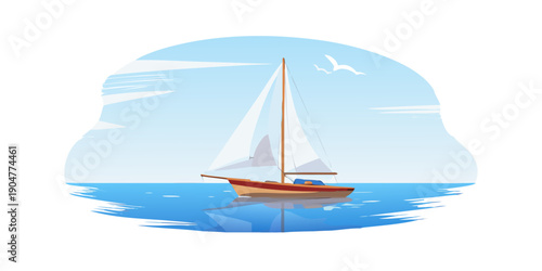 Fotografia A serene sailboat gliding through calm blue waters under a clear sky Vector