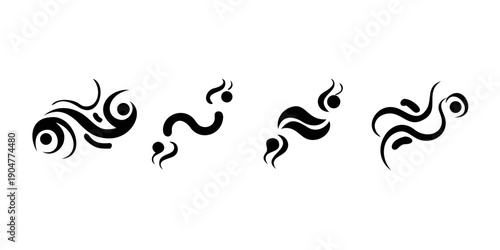 Foto Four stylized black and white abstract swirl designs on a white background Vecto