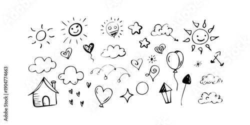 A delightful array of diverse doodles and symbols in black and white Vector