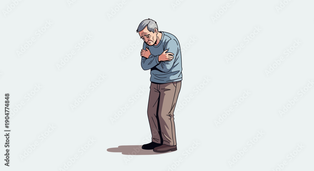Naklejka premium Elderly Man Shivering with Arms Crossed in Cold Weather.