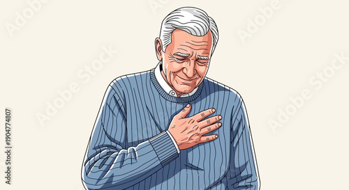 Elderly Man Experiencing Chest Pain Possible Heart Attack Illustration.