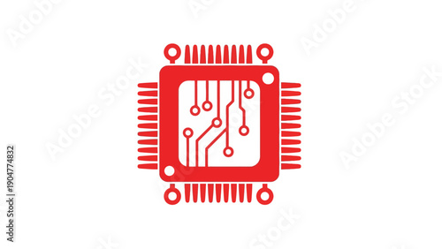 Red Microchip Icon. CPU Processor Symbol for Digital Technology, Hardware, and Integrated Circuit Design Vector Illustration