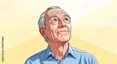 Elderly Man Gazing Upward with Hopeful Expression.