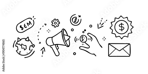 Illustration of various marketing and communication elements Vector