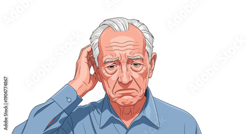 Elderly Man with Memory Loss and Confusion Illustration.