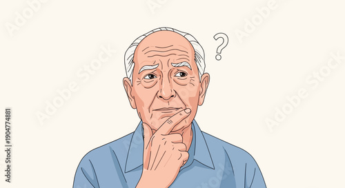 Elderly Man with Memory Loss and a Question Mark.