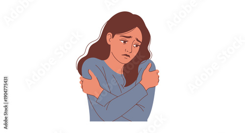 Sad Woman Embracing Herself Expressing Loneliness and Emotional Pain.