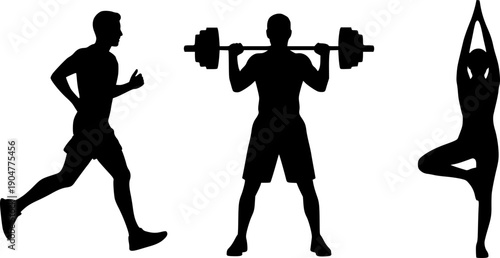 silhouette set of people doing sports and fitness activities