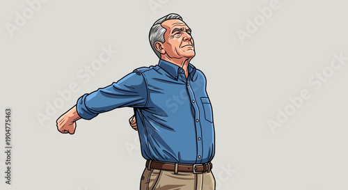Senior Man Stretching Back for Pain Relief and Improved Posture.