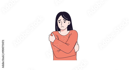 Sad woman hugging herself feeling lonely and insecure.
