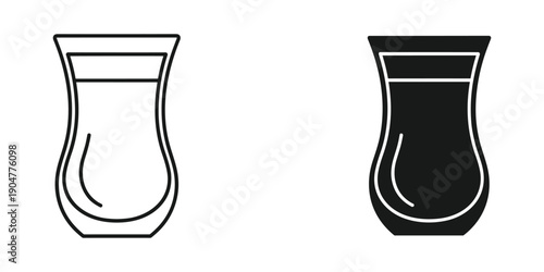 A simple black and white illustration depicts two identical glass silhouettes one filled with a lighter shade and the other dark high quality professional detailed modern