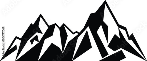 Abstract black mountain silhouette vector illustration with sharp geometric peaks, minimalist alpine landscape icon design on clean white background