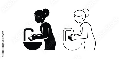 Female Hand Washing Icon – Cleanliness and Health Concept.