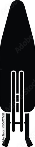 A simple black silhouette icon depicting an ironing board standing in an upright position