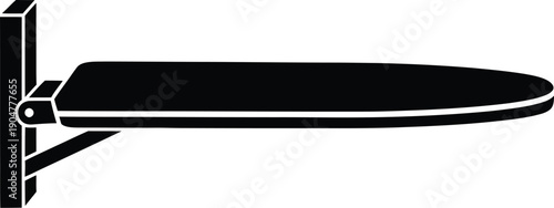 A simple black icon depicting a wall-mounted ironing board extended horizontally, ready for use.