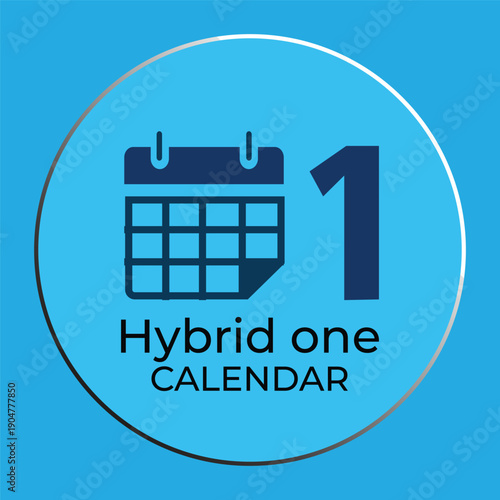 Blue Circular Icon with Calendar Icon and Number 1 - Hybrid One Calendar Logo
