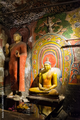 Buddha statues in the Golden Temple caves of Dambulla