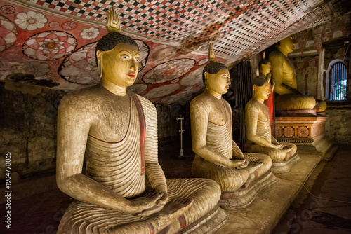 Buddha statues in the Golden Temple caves of Dambulla