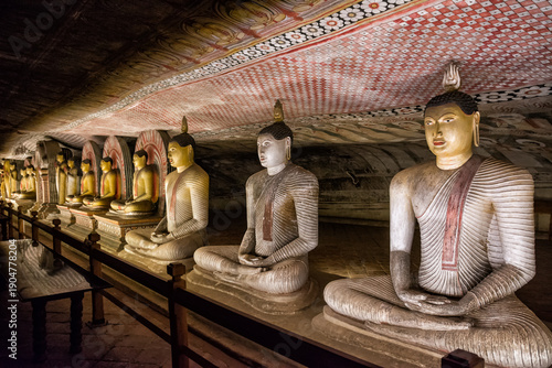 Buddha statues in the Golden Temple caves of Dambulla