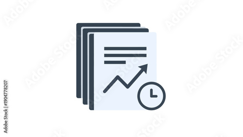 Productivity Report and Growth Chart Icon with Clock. Timely Business Analysis and Progress Tracking Vector Symbol.