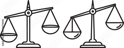 Classic balance scales in line art, representing justice, law, and equilibrium, perfect for legal or financial concepts.