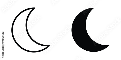 A simple illustration depicts two crescent moon shapes one outlined in black and the other filled with solid black high quality professional detailed modern elegant stylish