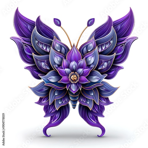 Elegant purple butterfly ornamental floral illustration high resolution picture