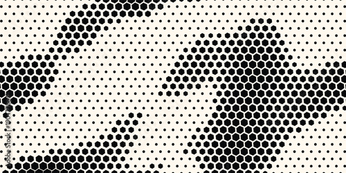 Abstract Vintage Halftone Hexagon Background. Abstract halftone background featuring hexagon and dot patterns with a vintage, distressed texture on a light beige surface.