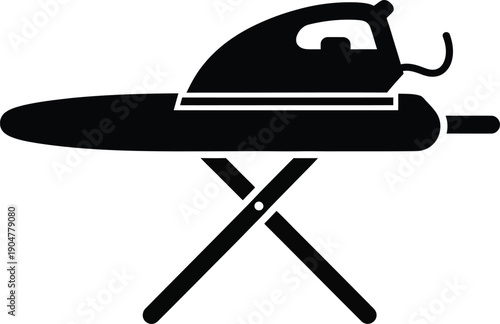 A black silhouette icon of an iron resting on an ironing board, representing household chores and laundry tasks.