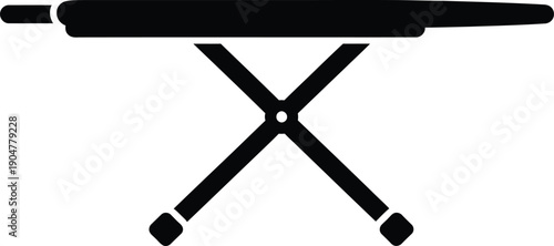 A black silhouette icon showing a standard ironing board with its legs folded out, ready for use