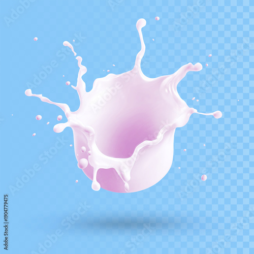 Realistic white milk and cream splash set with dynamic liquid swirls and droplets. Isolated vector illustration on transparent background