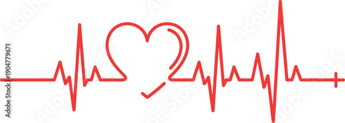 Red heartbeat pulse line with a central heart icon representing cardiology health medical diagnostic services and life saving emergency care.
