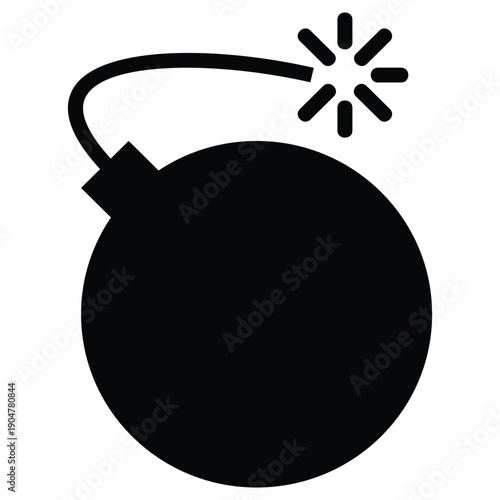 Black silhouette illustration of a bomb with a lit fuse vector