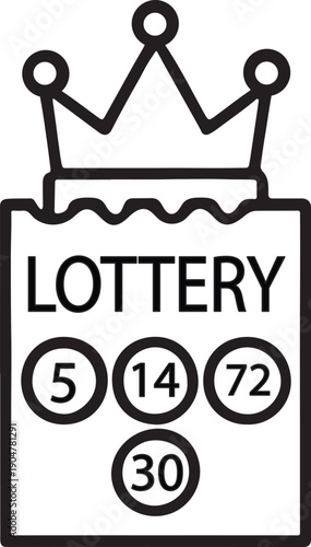 Minimal crown resting on lottery ticket, symbolizing winner status, bold icon design