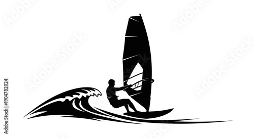 Professional windsurfer riding dynamic wave with sleek sail