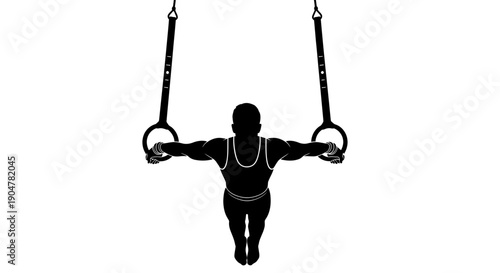 Man performing gymnastics on rings with intense focus and strength
