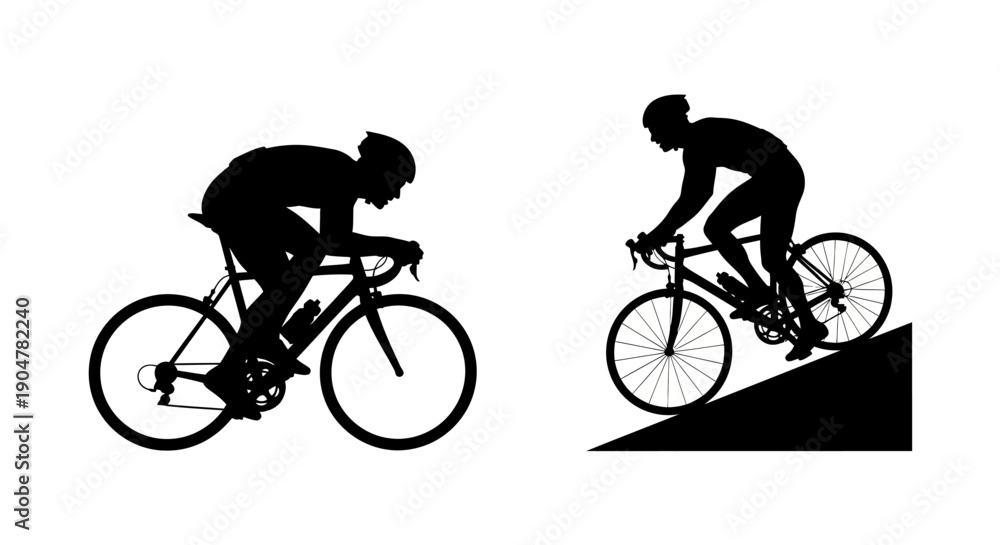 Fototapeta premium Cyclists riding bicycles uphill and on flat surface