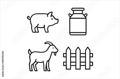Simple line drawings depict a pig goat milk jug and a wooden fence